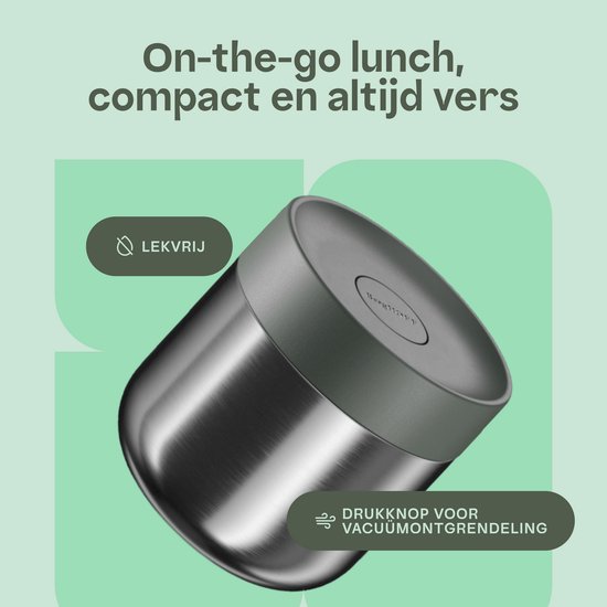 BergHOFF Home Nommie – Boîte à lunch Thermos 0 l – Boîte Thermos étanche – Garde au chaud ou au froid pendant 6 heures – Isolation à double paroi – Récipient alimentaire étanche – Acier inoxydable – Lavable au lave-vaisselle – Kaki et Argent