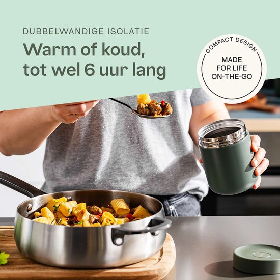 BergHOFF Home Nommie – Boîte à lunch Thermos 0 l – Boîte à lunch Thermos étanche – Garde au chaud ou au froid pendant 6 heures – Isolation à double paroi – Récipient alimentaire étanche – Acier inoxydable – Lavable au lave-vaisselle – Kaki