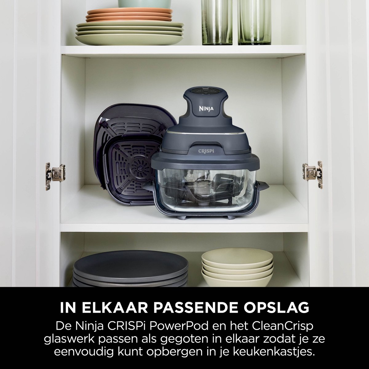 Ninja CRISPi 4-in-1 compact glazen kooksysteem - Airfryer, Roast, Recrisp, Keep Warm - Inclusief twee glazen schalen van 3.8L en 1.4L en bijpassende deksels - 2 Crisper-Plates - Blauw - FN101EUGY — afbeelding 5