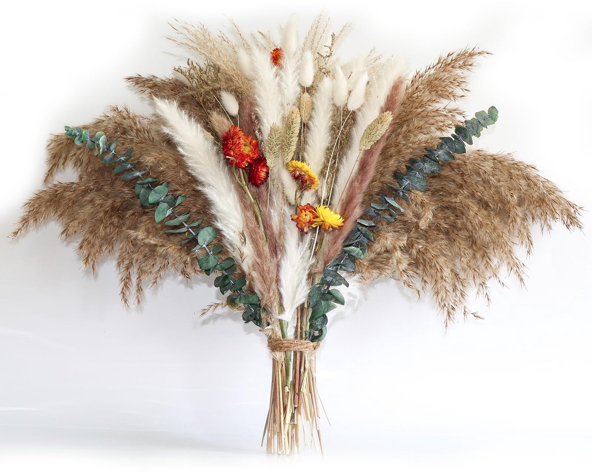Ibenzoa® 100-delig Decoratieset van Pampasgras met Eucalyptus en Gedroogde Bloemen voor Stijlvolle Tafeldecoratie in Boho Stijl