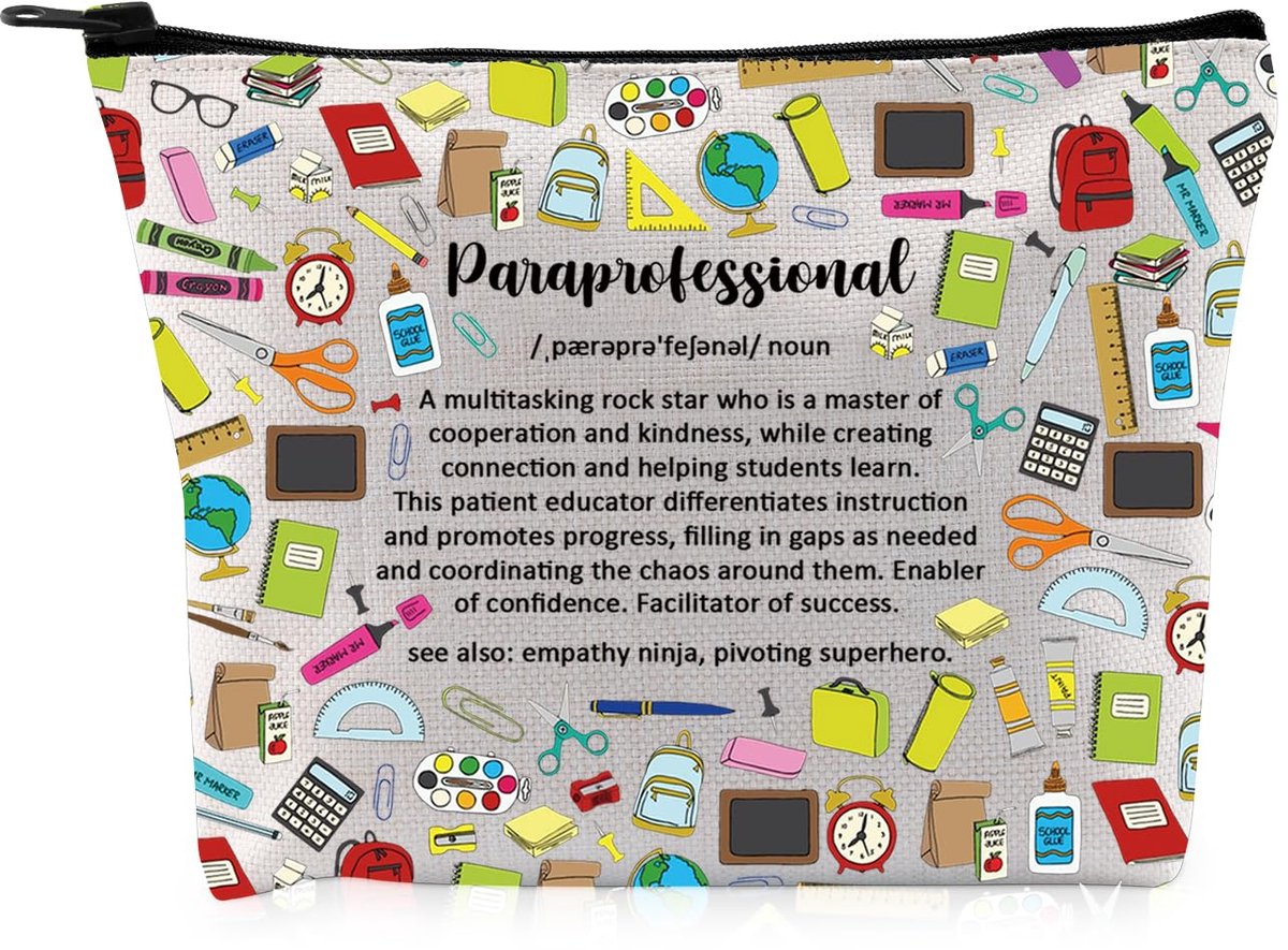 Teacher Aide Gift Paraprofessional Definition Makeup Bag Teacher Appreciation Cosmetic Bag Education Gift, Paraprofessional Term Definition B