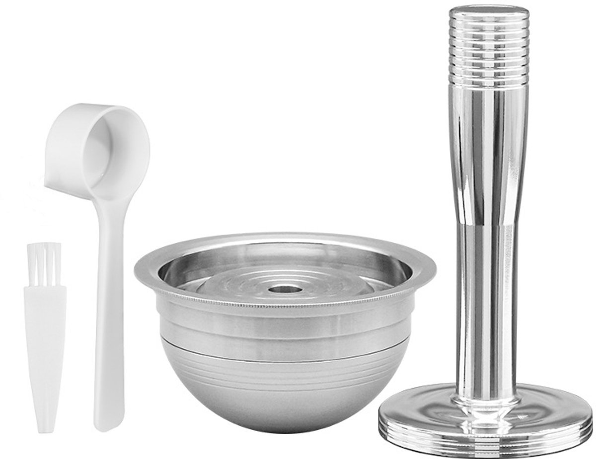 Koffietools - roestvrij staal - herbruikbaar, geschikt voor Nestlé Nespresso Vertuo, koffiecapsulefilter (met tamper, lepel, borstel)