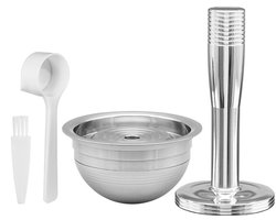 Koffietools - roestvrij staal - herbruikbaar, geschikt voor Nestlé Nespresso Vertuo, koffiecapsulefilter (met tamper, lepel, borstel)