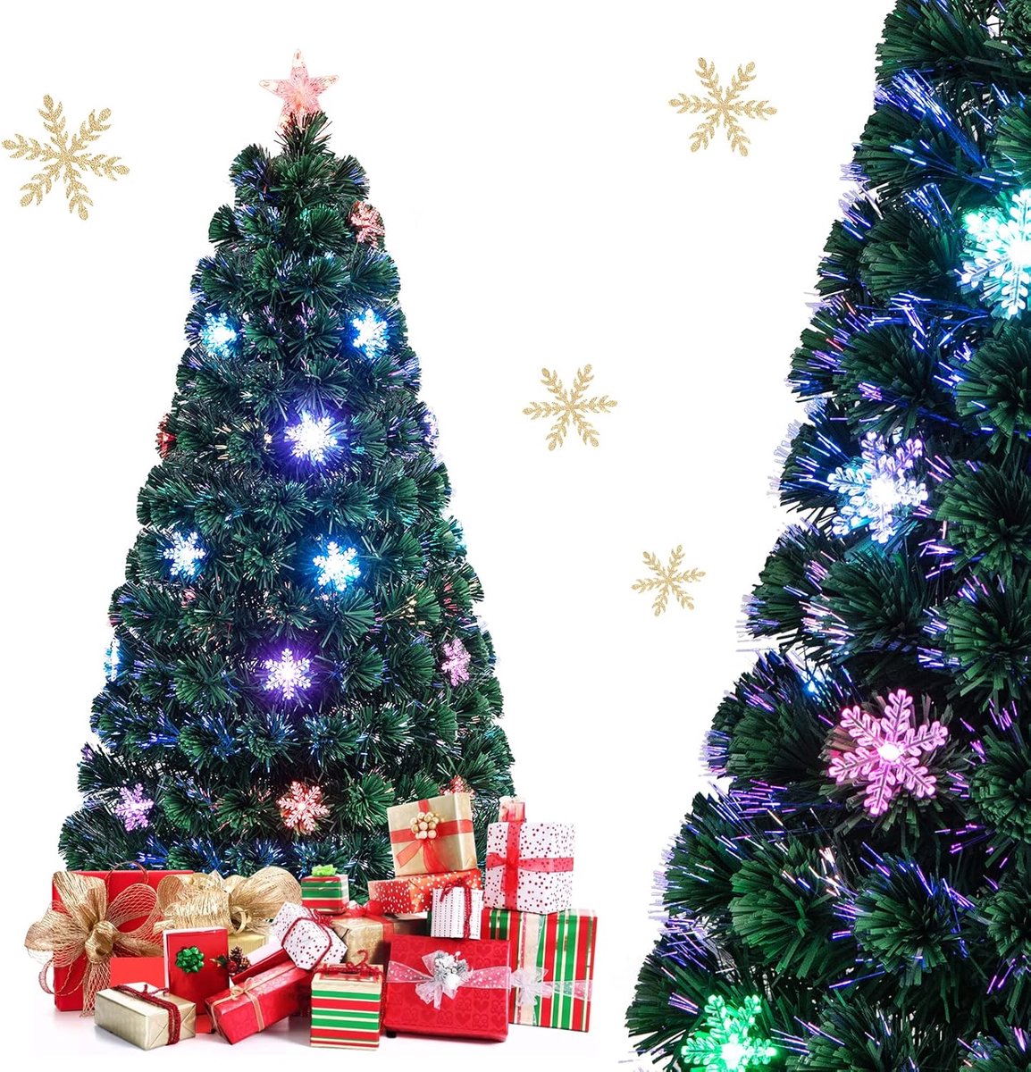 COSTWAY Kunstkerstboom, 90/120/150/180 cm, met glasvezelkleurwisselaar en sterpunt, dennenboom, pvc-naalden, ideaal voor thuis, kantoor, winkels en hotels, groen (150 cm)
