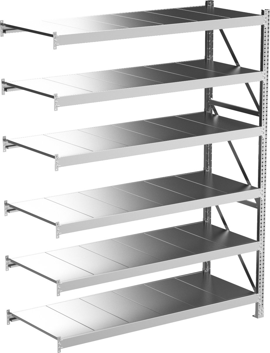 Stellingkast aanbouwmodel - Povag - 200x150x60 cm - 6 legniveaus - 150 kg per legniveau - Gegalvaniseerd staal - Legbordstelling