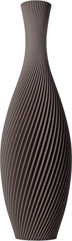Slimprint Vaas FLORA, Walnoot Taupe, D18,4 x H60 cm, Hoge Spiraal Vaas met Elegant Gestreept Design voor Pampas Pluimen, Gemaakt van Gerecycled Biokunststof van Fruitverpakkingen