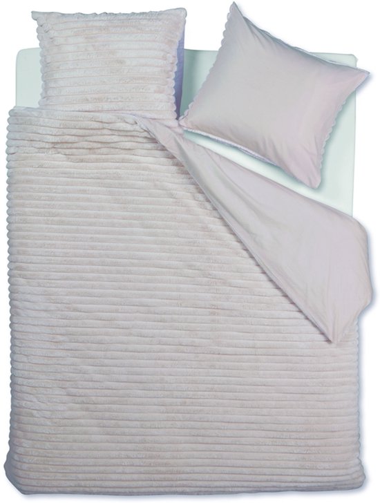 Rivièra Maison Furry Stripes dekbedovertrek - Eenpersoons - 140 x 200/220 cm - Gebroken wit