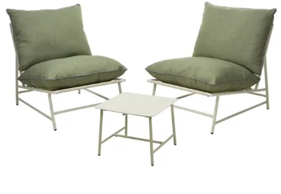 Salon de jardin en acier et textilène - Pièce avec Coussins verts