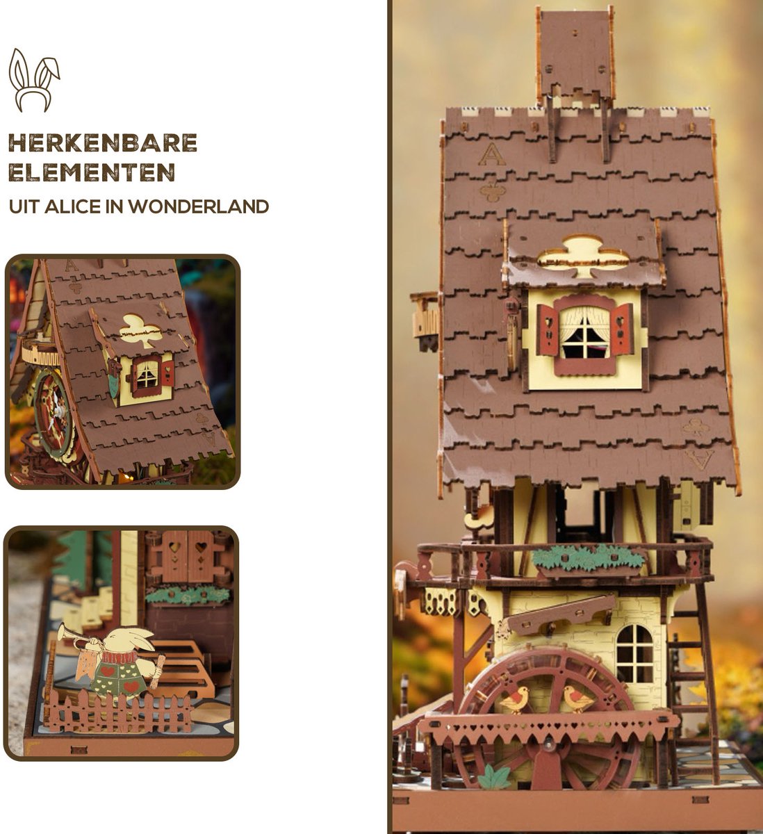 ROBOTIME 3D Wooden Puzzles for Adults-Cuckoo Clock Wooden Models for Adults to Build-435 Piece Model Kit with 2 Lights-Gift for Craft Enthusiast Model Building Set (Colourful) — afbeelding 4