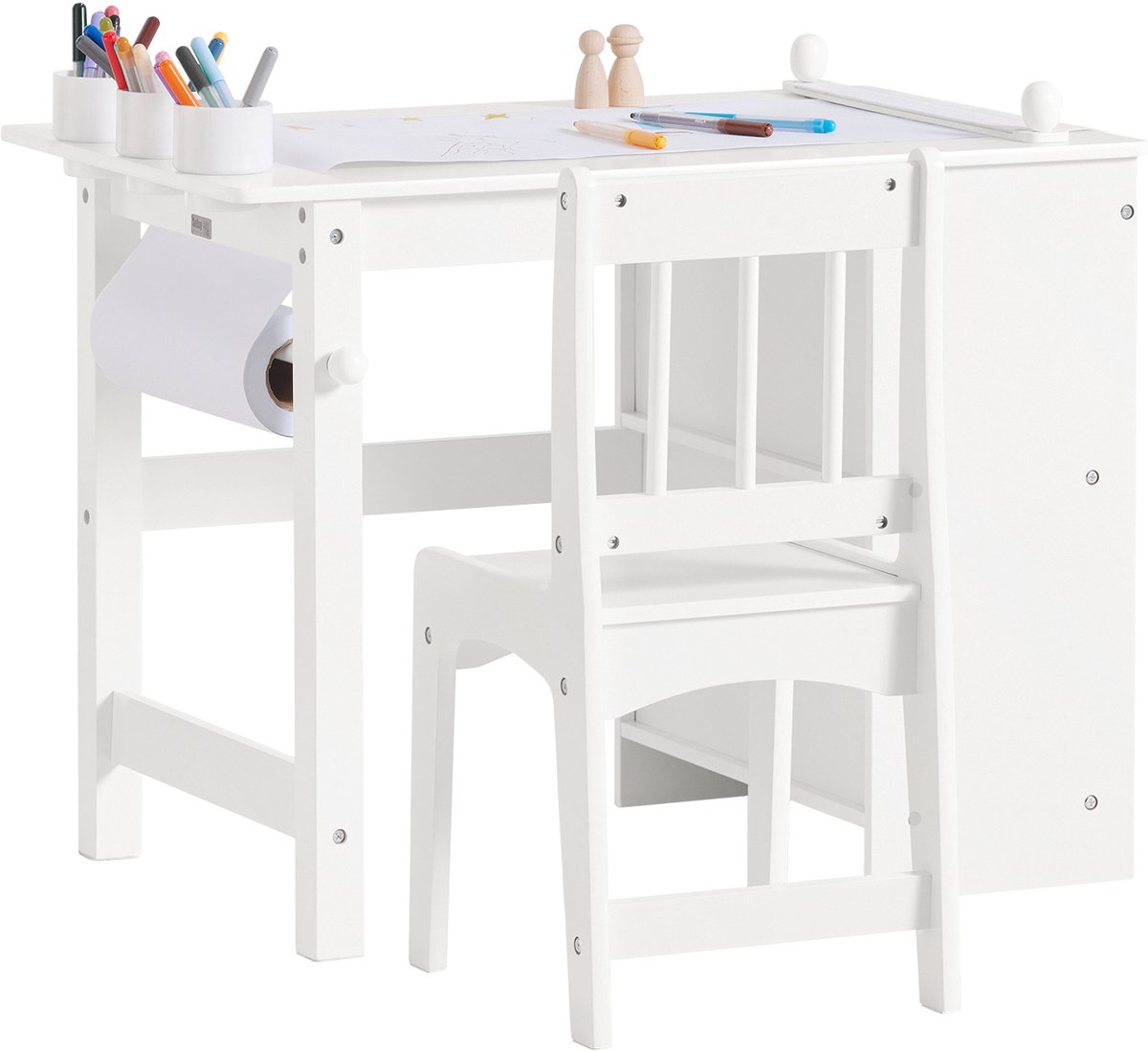 SoBuy KMB60-W Kinderbureauset - Witte Kindertafel met Opbergruimte