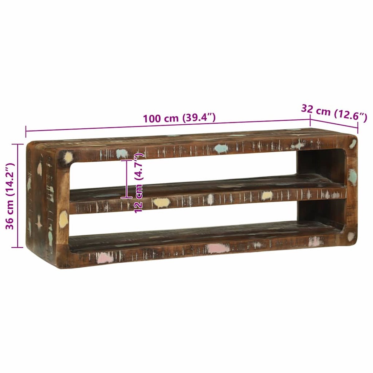 vidaXL - TV - Kast - Multikleur - 100 - x - 32 - x - 36 - cm - Massief - gerecycled - hout