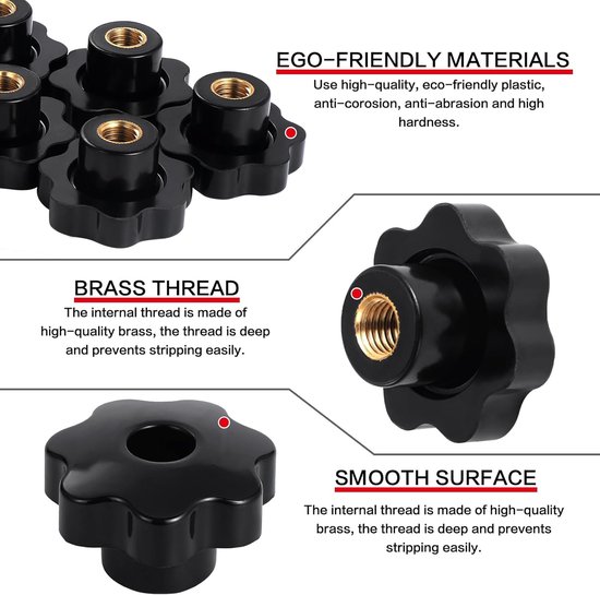 HSeaMall 10pcs Black Plastic Star Head M6 Female Thread Tensioners ...