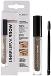 L'Oréal Unbelieva Brow langhoudende wenkbrauwgel 104 châtain met dual-ended applicator. Waterproof.