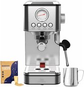 Bol.com LunaSea's RVS Pistonmachine - Espressomachine - Koffiezetapparaat - Koffiemachine - 20 Bar - 1.8L Waterreservoir - Kopje... aanbieding