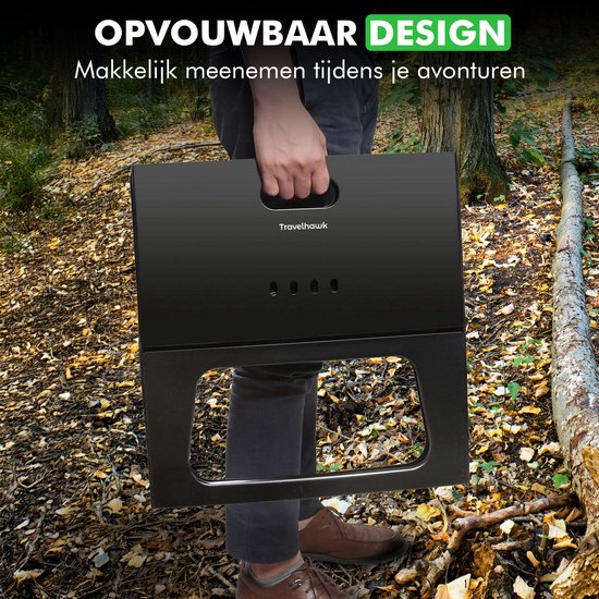 Travelhawk Houtskool BBQ - Barbecue Houtskool - Opvouwbaar - 44x32cm Grilloppervlak - Gelegeerd Staal - Zwart van Travelhawk — afbeelding 2