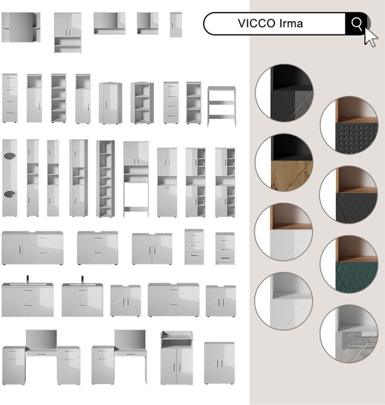 Vicco Bathroom mirror cabinet Irma, White High gloss, 80 x Vicco Bathroom mirror cabinet Irma, White High gloss, 80 x