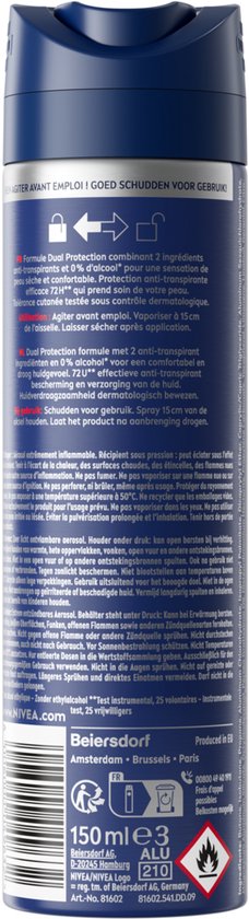 NIVEA MEN Dry Impact Anti-Transpirant Spray - 72 uur bescherming - Met mineralen en DryPlus - Alcoholvrij en antibacterieel - 6 x 150 ml - Voordeelverpakking