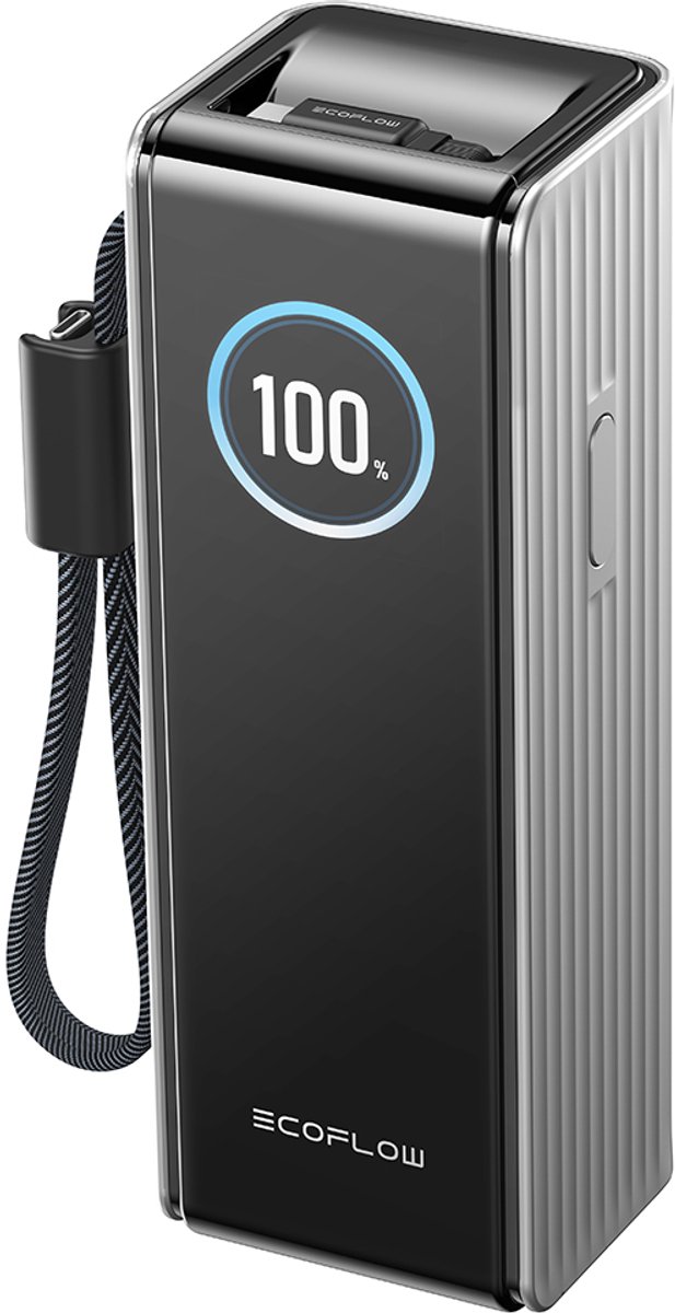 EcoFlow RAPID powerbank 25.000 mAh met ingebouwde kabel - Zilver