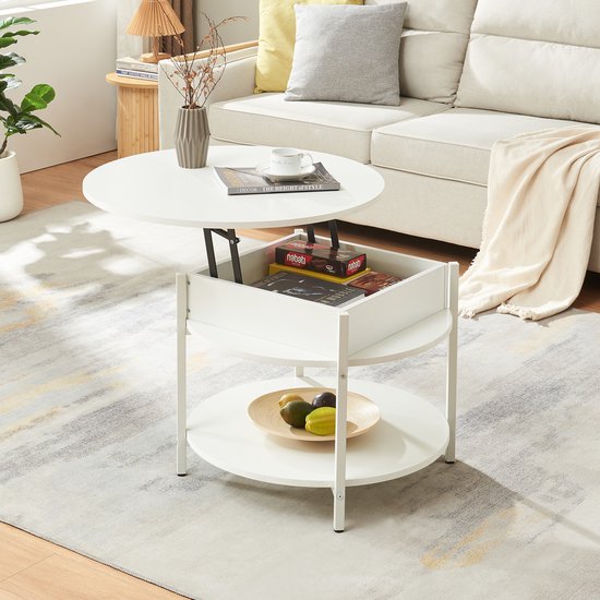 Table basse ronde Kandas, blanche et couleur bois, Ø70 cm [en.casa]