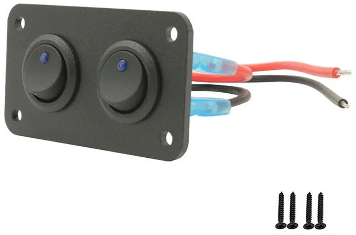 12 Volt 2-Gang Schakelpaneel Boot – Waterdicht – Blauw LED – Tender/Sloep