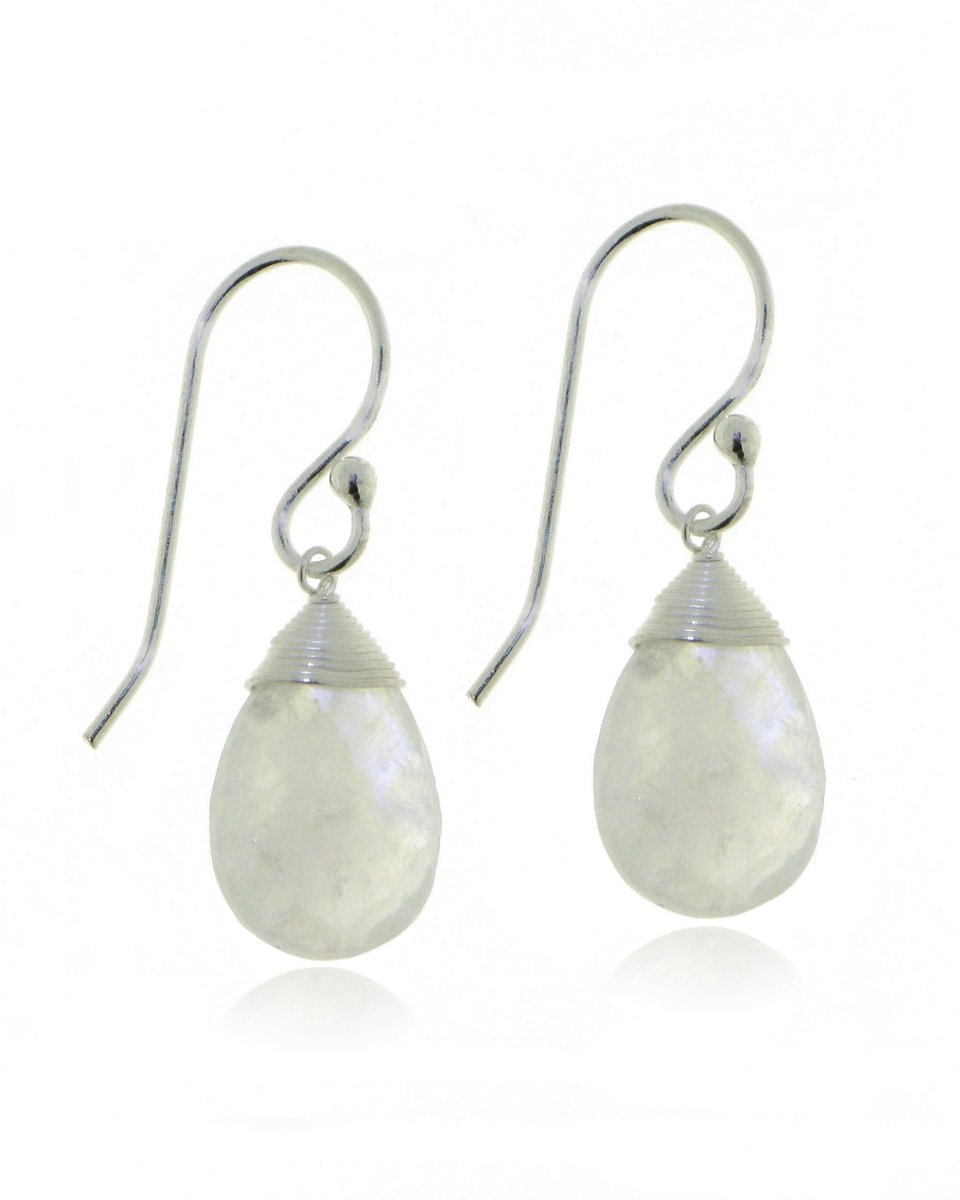 SilverGems Zilveren oorhangers met druppelvormige Regenboog Maansteen edelstenen