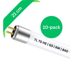 10x T5 TL lamp 21 cm – 6W – G5 fitting – Ø 1.6 cm – 840 Koel Wit 4000K – Voordeelverpakking