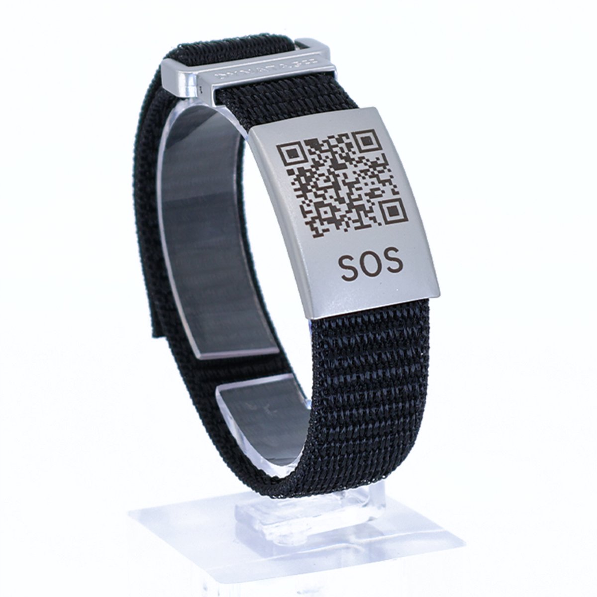 DynaTag SOS Armband Medische Armband met QR-code - Textiel Zwart - Volwassenen en Kinderen