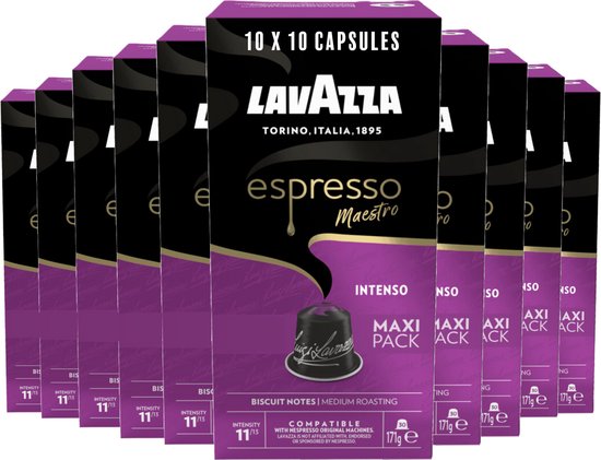 Lavazza Espresso Maestro Intenso, Maxi Pack met 100 capsules, intensiteit 11/13.