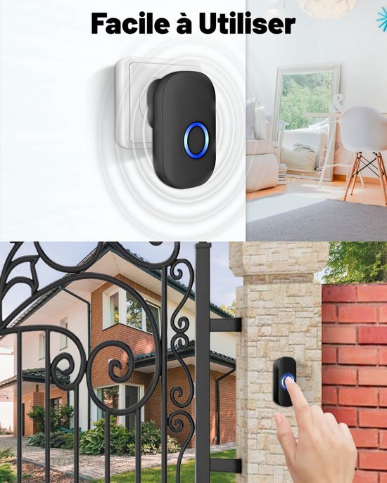 Deurbel - deurbel draadloos - deurbellen - Draadloze deurbel voor buiten - 150m deurbel - IP44 waterdichte elektronische deurbel - deurbelset met plug-in ontvanger - blauwe LED - waterdicht - voor thuis — afbeelding 5