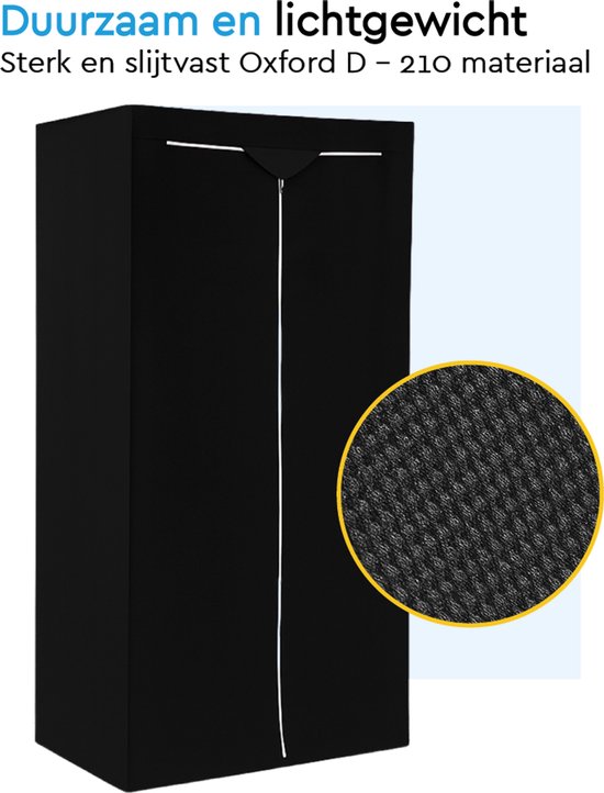 Housse de rangement noire, en matériau Oxford D-210 résistant, avec ourlet et fermeture éclair blanche.