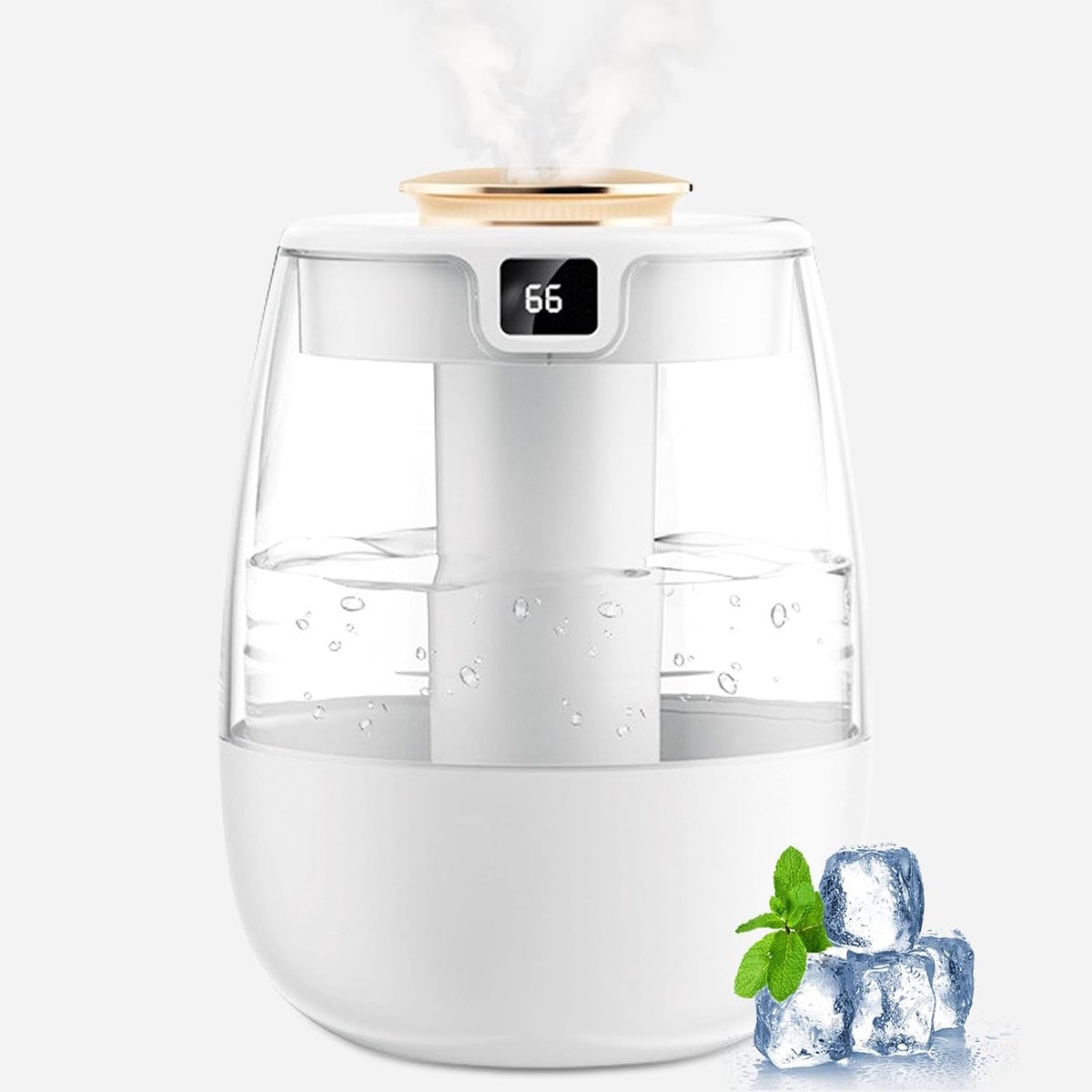 Luchtbevochtiger - 1 liter - stille luchtbevochtiger met 2 gaten - USB-digitaal display - 2 nevelmodi - nachtlampje voor kantoor - kinderkamer - slaapkamer - plant - auto - wit