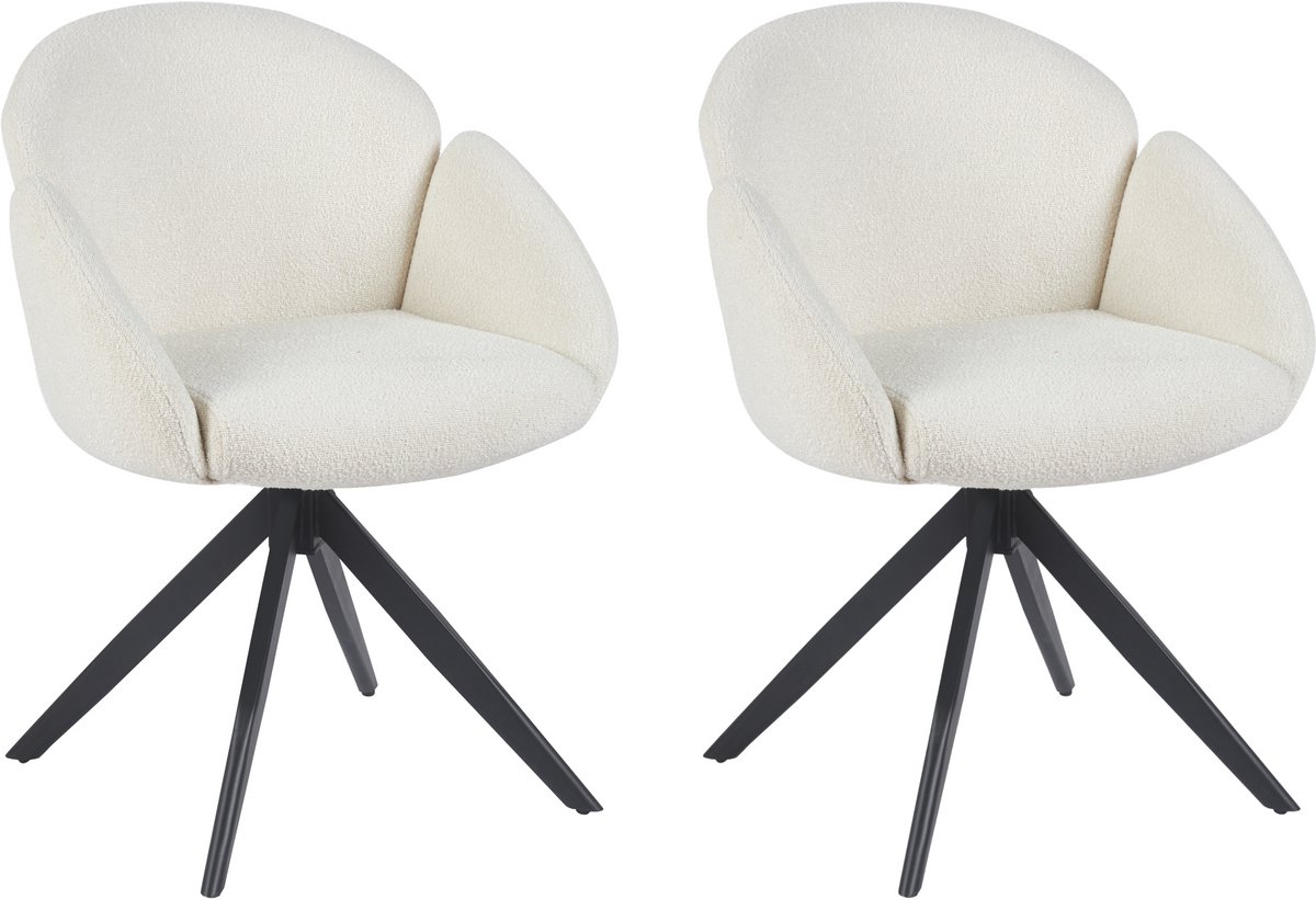 Colenis Nes Eetkamerstoel - Set van 2 - Wit - Bouclé Stof - Metalen Frame - Industrieel Design - Draaibaar - 180° - Met Return Memory Functie