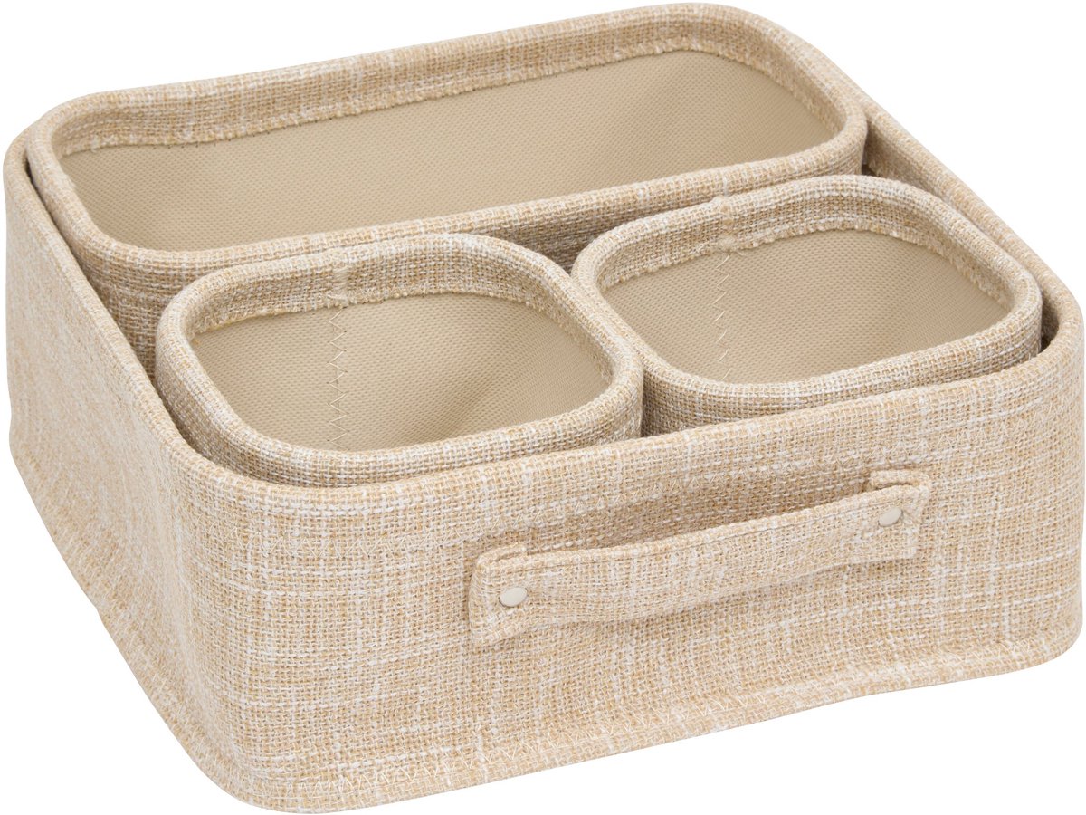 5Five Opbergmanden polyester - Set van 4 stuks - 31x31x10cm - Beige
