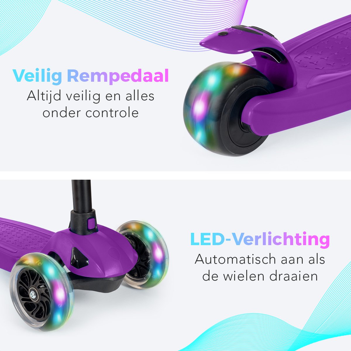 LifeGoods Kinderstep - Step 5-8 Jaar - 3 Lichtgevende LED Wielen - Hoogte Verstelbaar - Jongens/Meisjes - Paars — afbeelding 5