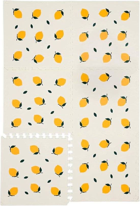 Tapis de jeu en mousse KinderNest Bébé - 6 pièces, testé, sûr, antidérapant, doux et imperméable - Crème citron - 180 x 180 cm