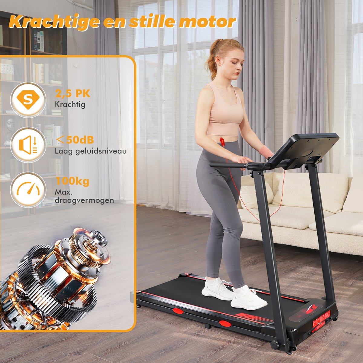 Afbeelding 2 van Y-RAIN Loopband - 2,5 pk Motor- Inklapbaar Loopband - 12 Programma's - 1-12 km/u - 3-in-1 - Walking Pad - Wandelband - Multifunctioneel display - Bluetooth.