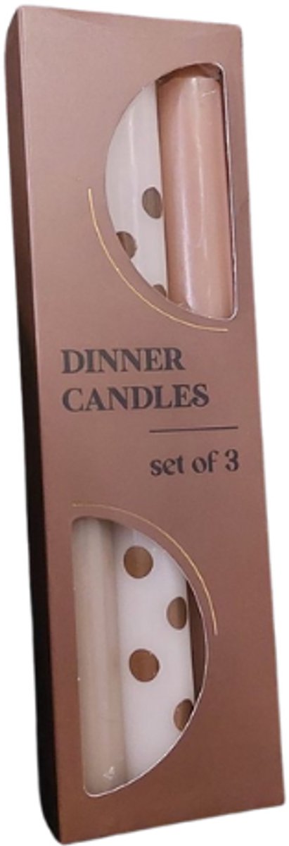 Dinerkaarsen - Set van 3 | Bruine Dinerkaarsen 22 cm - Gestipt - Effen - Luxe Dinerkaarsen - Brandtijd: 6 uur