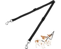 Dubbele Trainingslijn Voor Huisdieren - Anti-Klit - Dubbele Hondentrainingslijn Met Dubbele Split - Voor Twee Honden (Zwart) - Verstelbare Maat: 33-50 Cm
