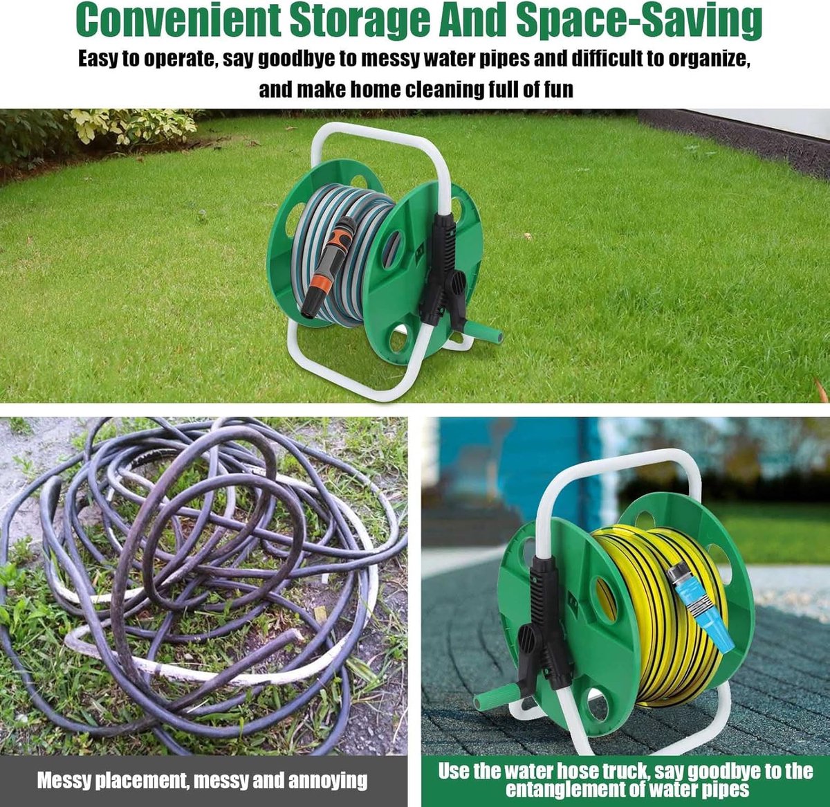 Tuinslanghaspel - Slanghouder - Slangenwagen - Slanghaspel - Wandslanghouder - Slangenbox - Slanggeleider - Tuinslangwagen - Houder Voor Tuinslangen - Tuinslang Opbergen - Watering Pipe Tube Storage Hanger - Zonder slang - Staand - Voor slang - Groen – foto 4