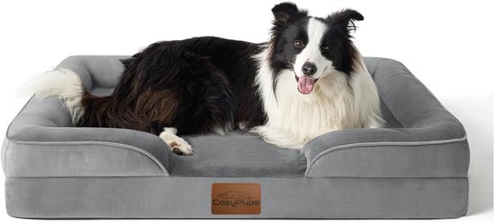 CozyPups Orthopedisch Hondenmand M - 90x65x18cm - Wasbaar - Waterafstotend - Extra Gevulde Rand - Grijs