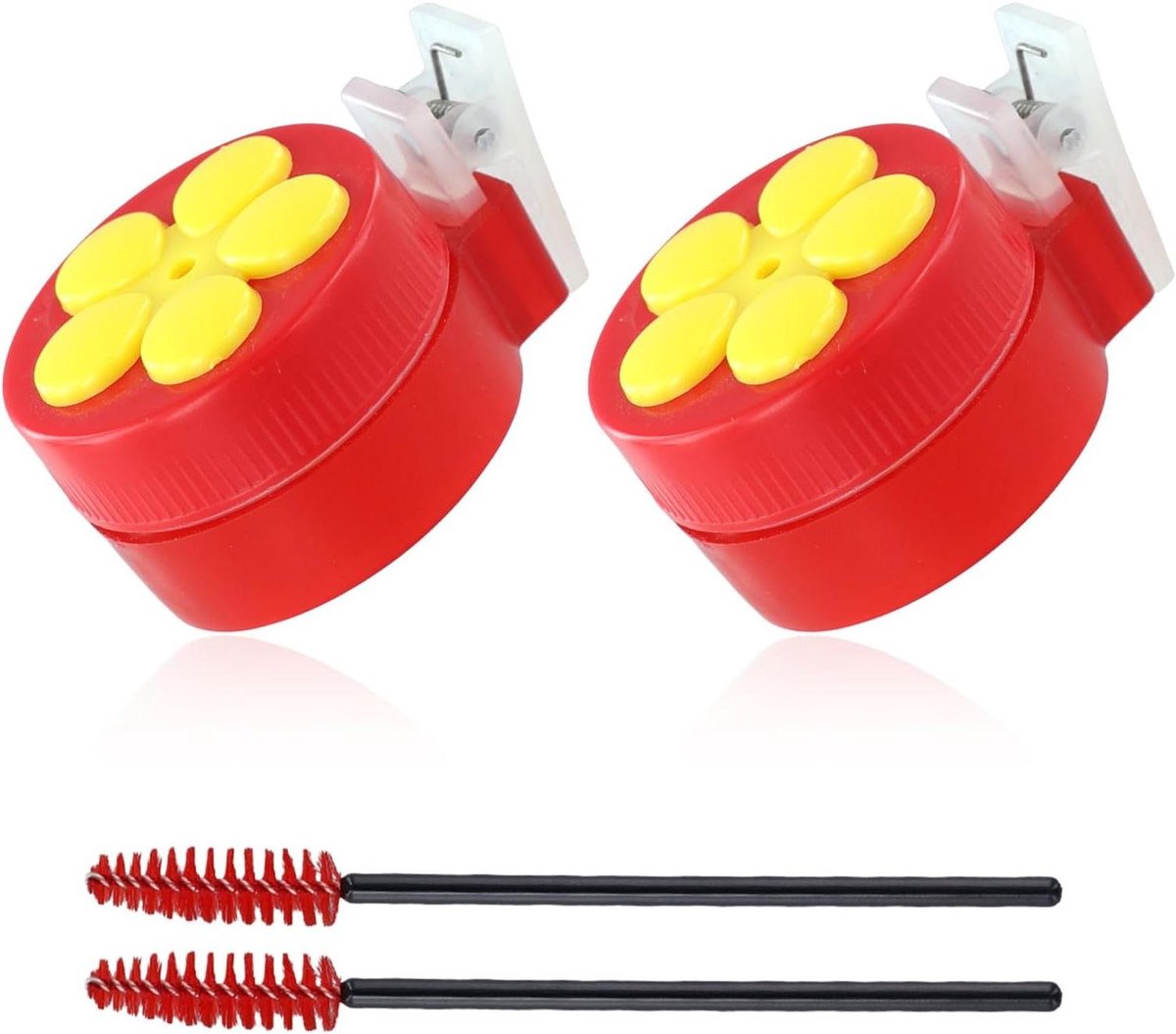 Allecto Plus - 2 Handheld Kolibrievoeders met Clips en Reinigingsborstels - Plastic Mini Raamvoeders voor Kolibries - Voedertool voor Bloempot en Boomtak