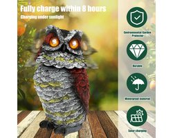 Solar Uil Tuinbeeld – Waterdicht Hars Uil Ornament met Roterende Kop – Tuindecoratie, Vogelverjager, Buitenbeeld & Zonne-energie Tuinverlichting