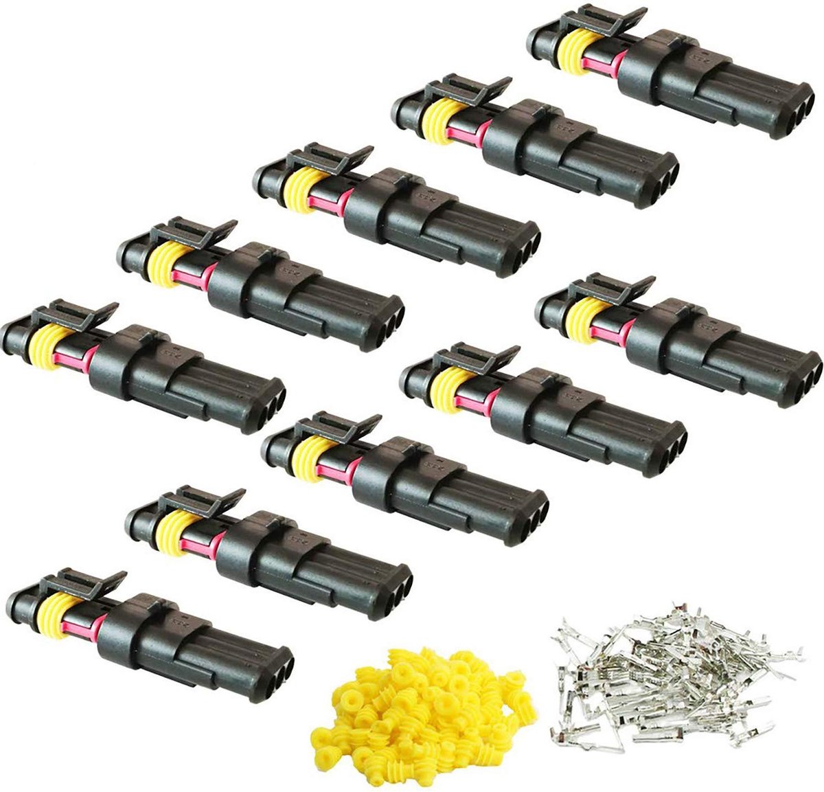 Allecto Plus - Waterdichte kabelconnectoren set voor voertuigen en boten - 15-delig - Inclusief diverse plug types - Geel zegel - Voor auto's, boten, scooters, motoren - Handige snelkoppelingen