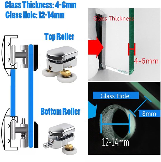 Qikuver Douchecabine, wieltjes, 4 stuks, reserveonderdelen, douchecabines, glazen deurrol, koperen staaf, schuifdeur, wielen, voor douchedeur, rollen, douchecabines, badkameraccessoires (23 mm