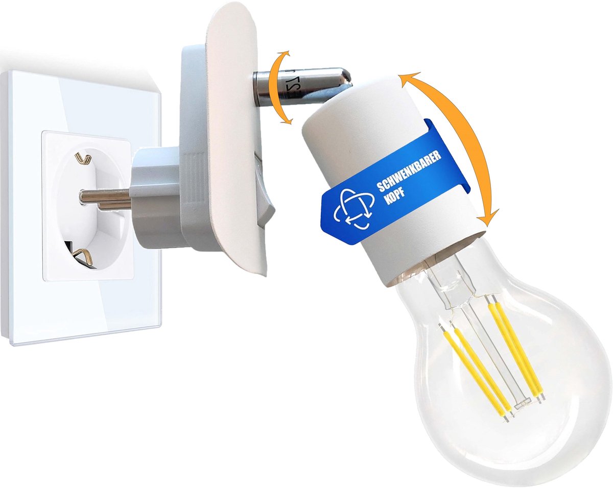 Trango 11-061 LED stekkerlamp incl. 1x 3000K warm wit E27 LED lamp in wit mat *ANNA* Wandlamp, leeslamp, keukenlamp, nachtlampje, wandlamp, keukenlamp, stekkerlamp