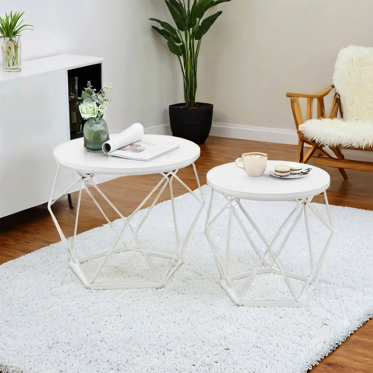 MAZAZU - Salontafel - Set van 2 - Bijzettafel - Wolkenwit - 50x40&40x36