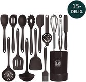 LK Home Ustensiles de cuisine en Siliconen marron 15 pièces - Ustensiles de cuisine - Batterie de cuisine - Accessoires de cuisine - Spatule en Siliconen