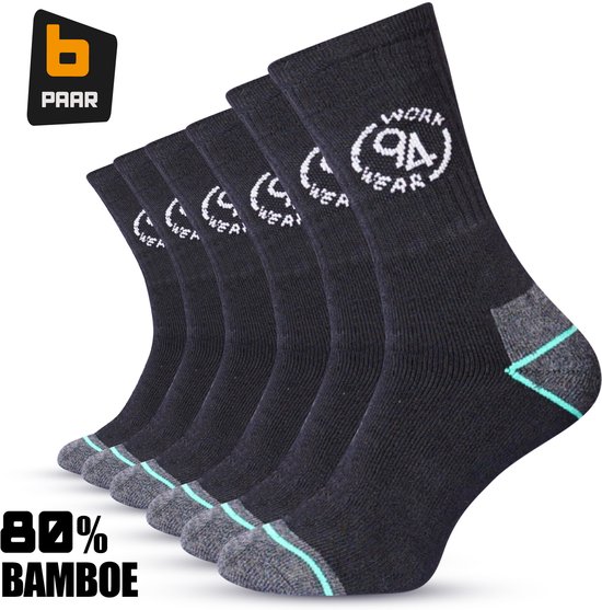 Premium Bamboe Werksokken - Heren 6-paar - Maat 43-46 - 80% Bamboe - Droge & Koele Voeten - Antibacteriële Werksokken