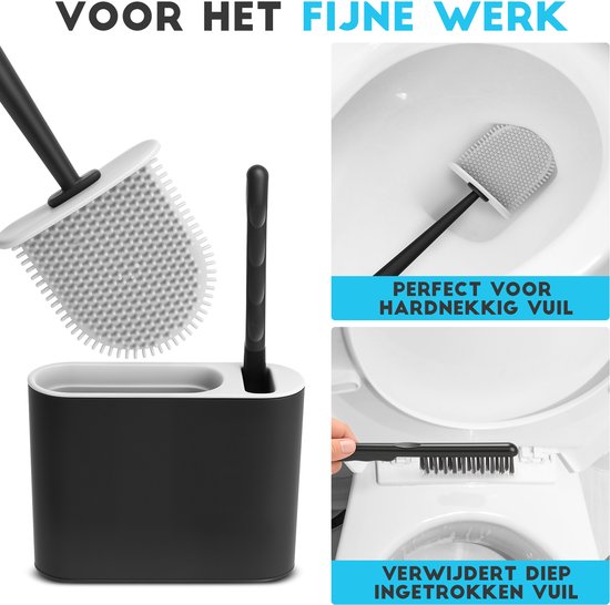 Brosse de toilette Lopoleis - brosse de toilette - fond fermé - brosse de toilette avec nettoyeur de bord - Siliconen - Zwart - brosse de toilette avec support - autoportante - suspendue - brosse de toilette et support
