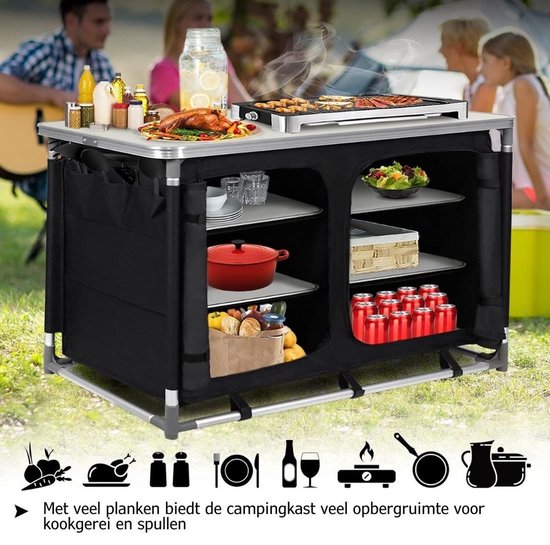 Thuys -Campingkeuken – Kampeerkeuken Met Aluminium frame En Opbergtas - Camping Keuken Met Kooktafel – Campingkast - Opvouwbaar - Zwart — afbeelding 2